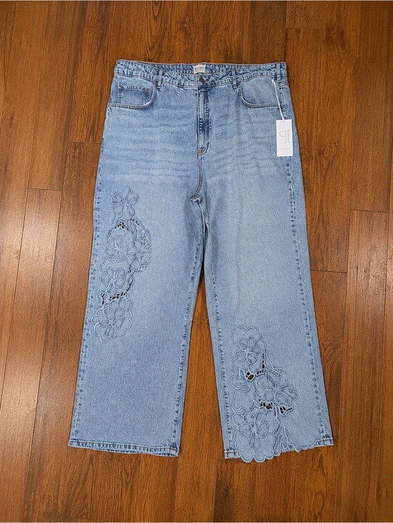Pilcro Denim - Pilcro Anthropologie Austyn High-Rise Wide-Leg Jeans Floral Embroidered Sz 24W